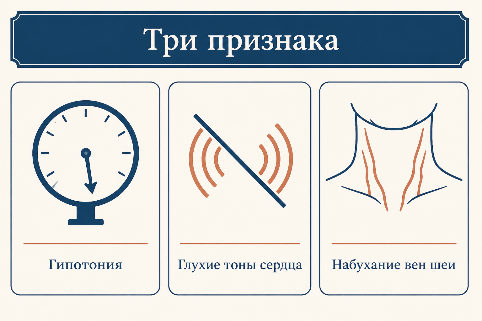 Триада Бека: три ключевых признака острой тампонады сердца с короткими подписями