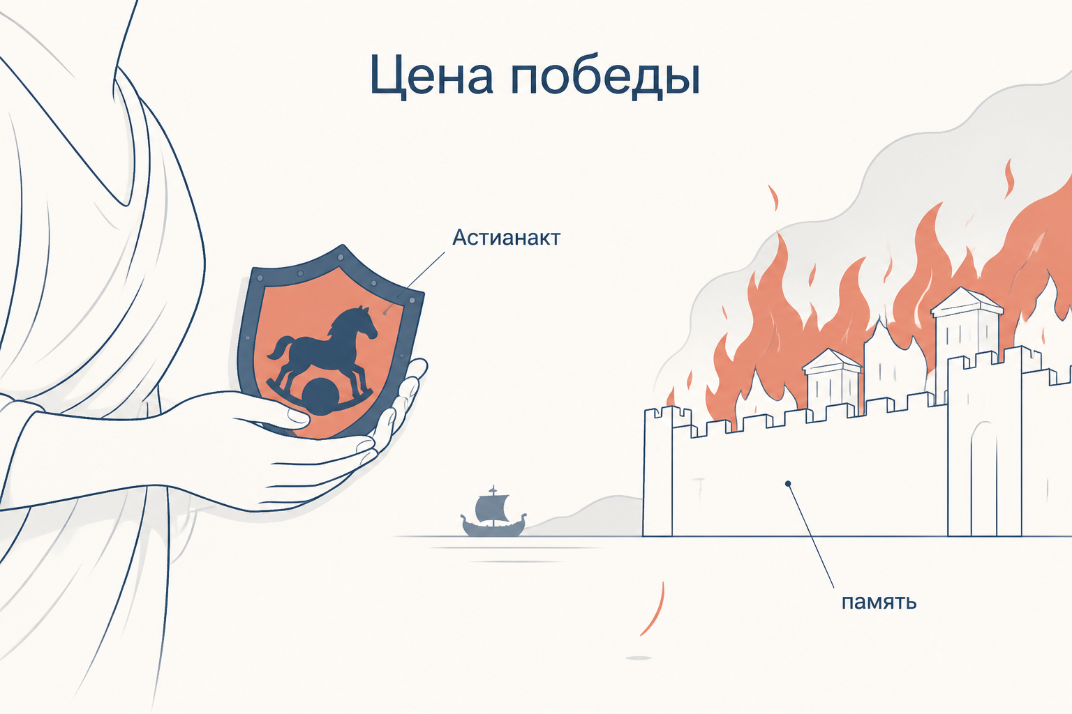 Щит Астианакта рядом с руками Андромахи у горящих стен Трои