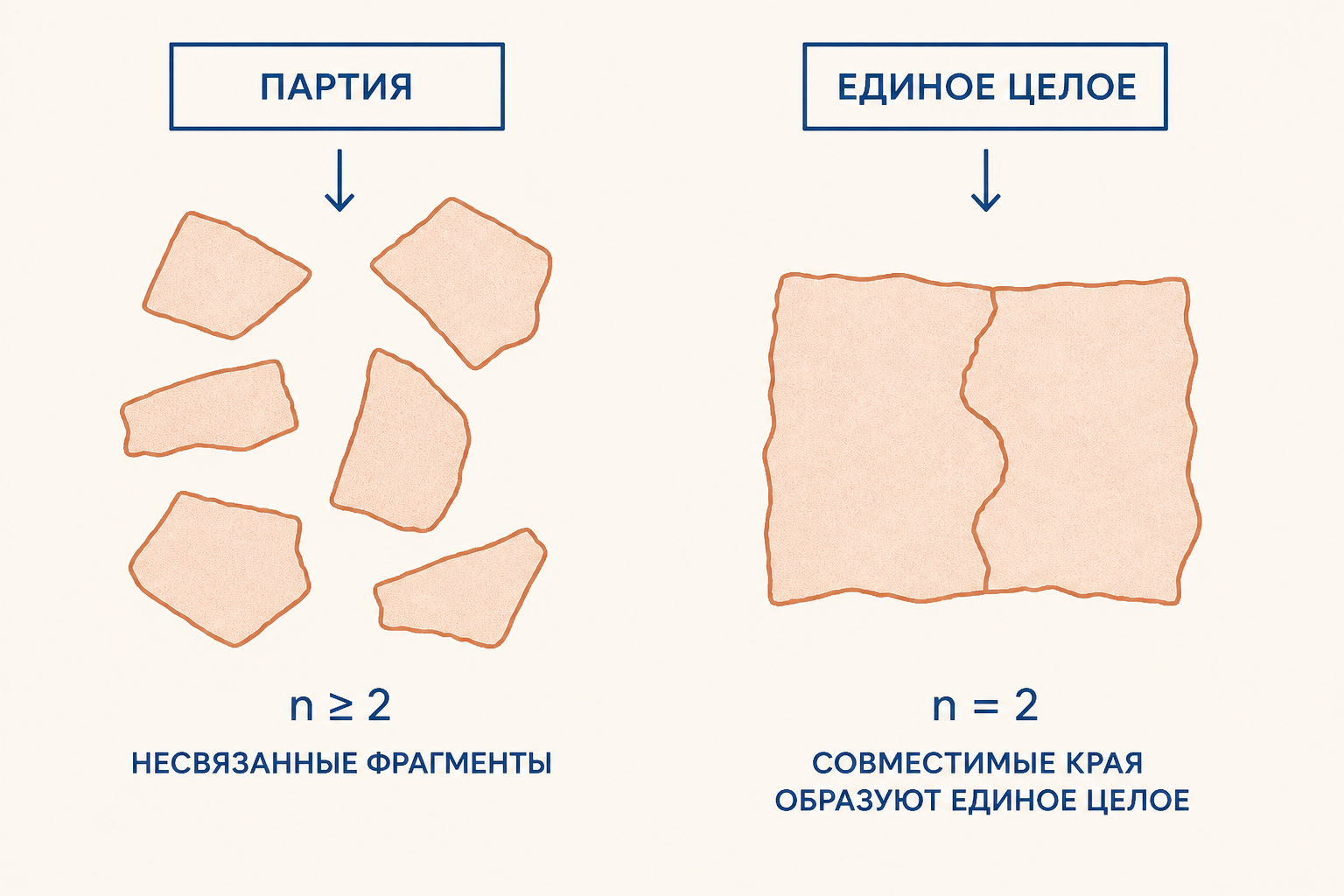Сравнение фрагментов материала: общая партия, рулон и единое целое как разные выводы