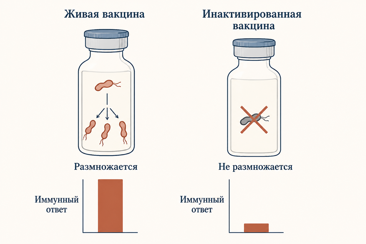 Сравнение живой и инактивированной вакцины по составу и ответу