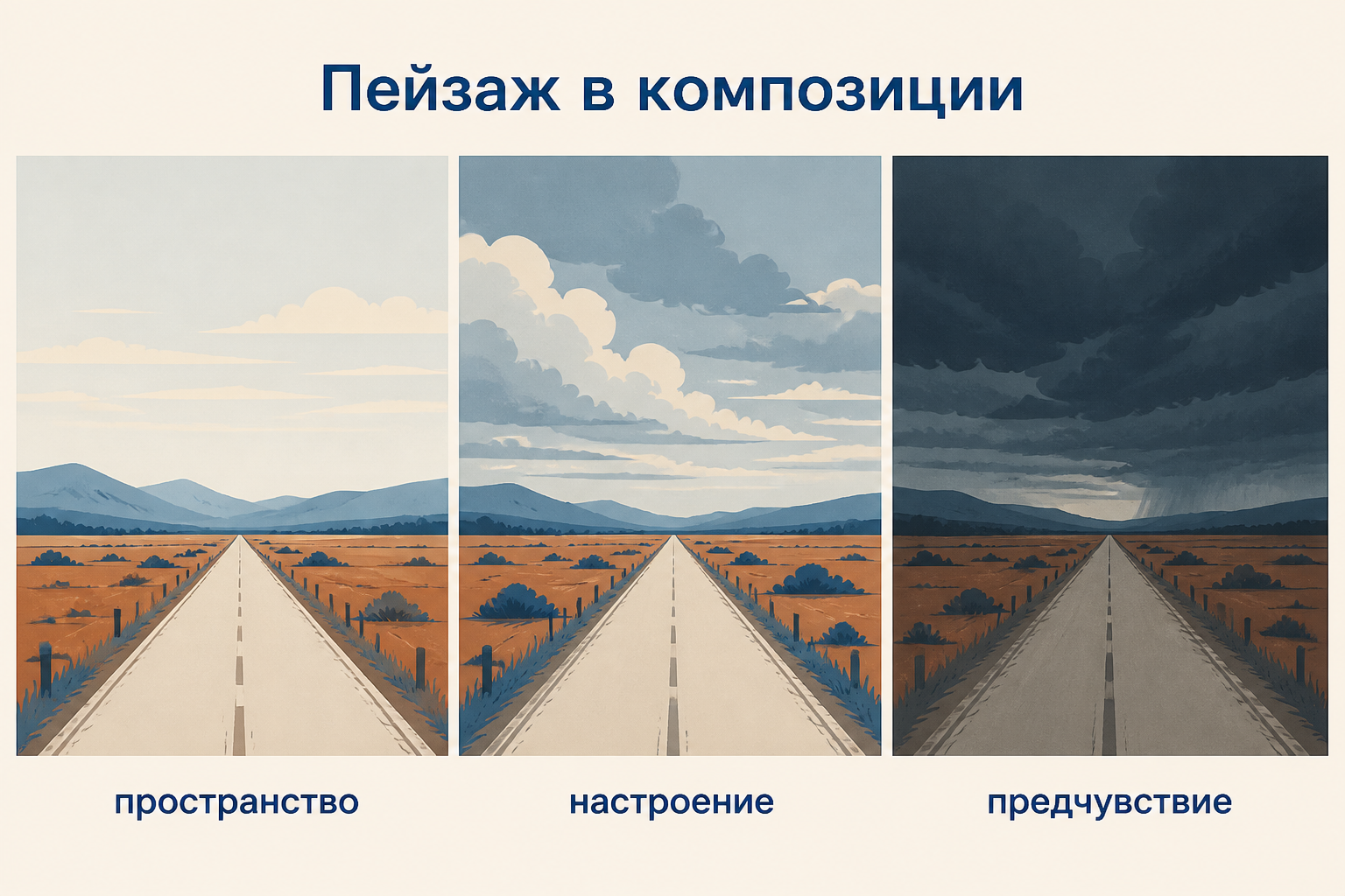 Пейзаж как композиционный слой: пространство, настроение и предчувствие события