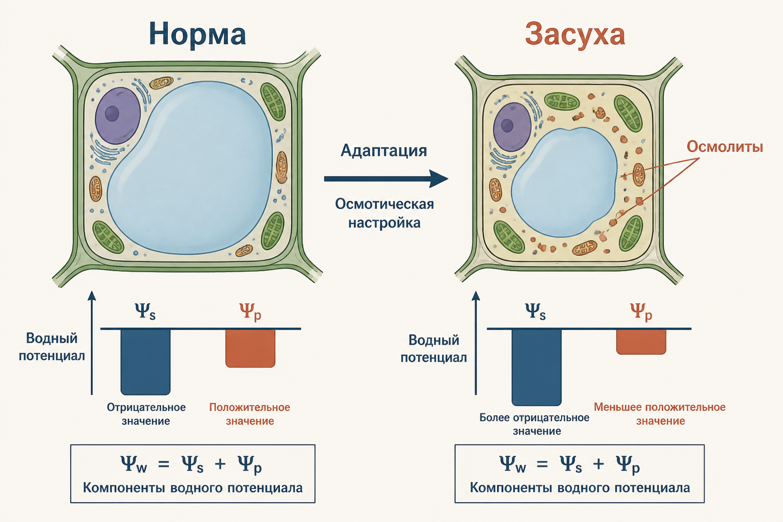 Осмотическая адаптация растения при засухе: изменение компонентов водного потенциала