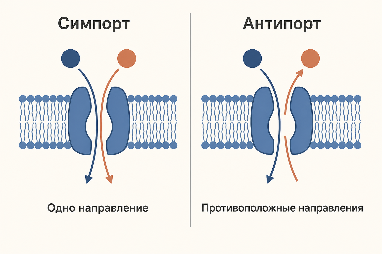 Симпорт и антипорт: сравнение направлений потоков через переносчик