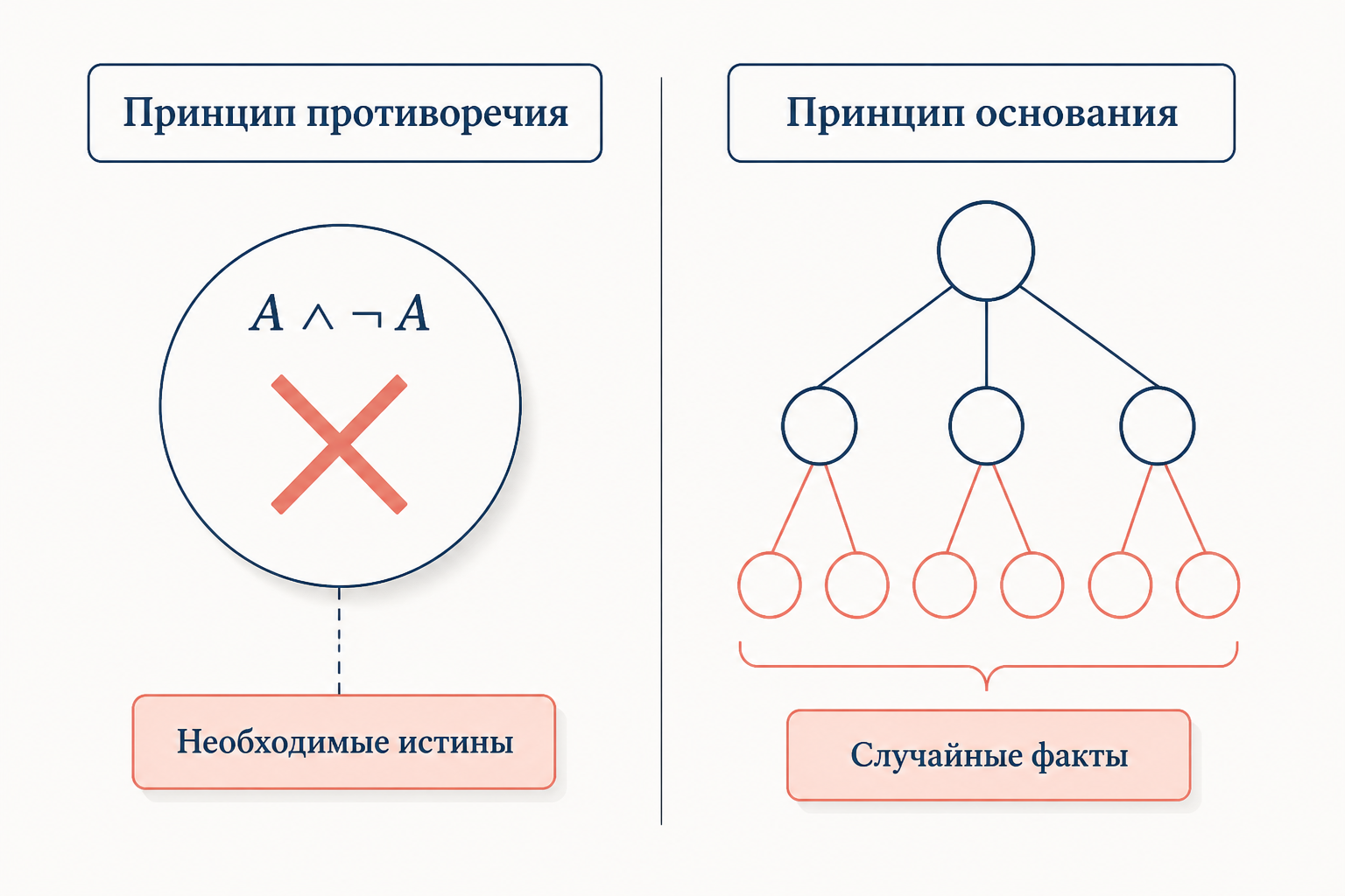 Схема двух принципов рационализма Лейбница: принцип противоречия и принцип достаточного основания