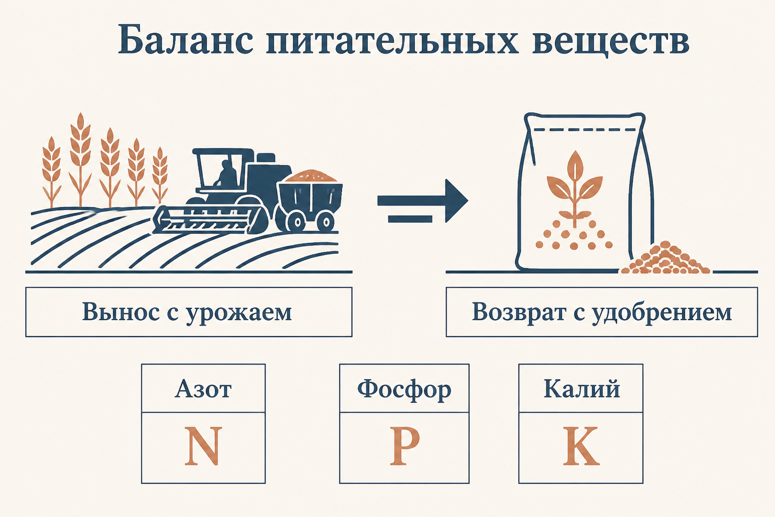 Закон возврата: вынос питательных веществ с урожаем и возврат с удобрением как два плеча весов