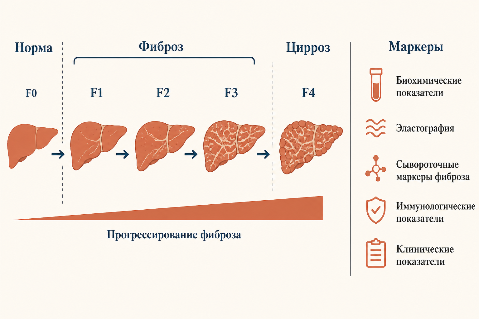 Маркеры фиброза: альфа-SMA, гиалуроновая кислота, FibroScan, шкала METAVIR